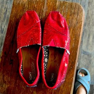 Toms red glitter flats size 9